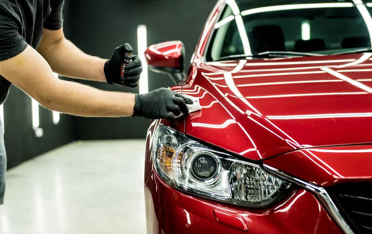 Profissional fazendo a aplicação de uma proteção para pintura     