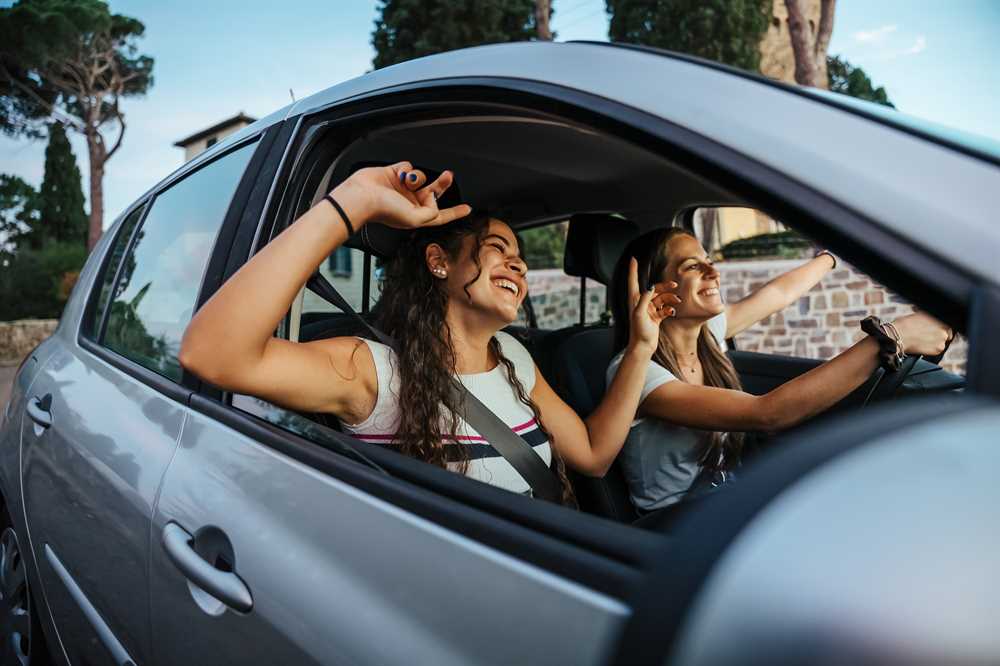 Duas mulheres no carro se divertindo e sorrindo