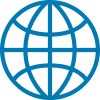 Ícone de uma esfera representando o globo terrestre na cor azul