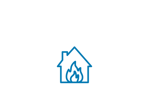 Casa com chama de fogo, representando a cobertura para incêndio do seguro empresarial  Allianz