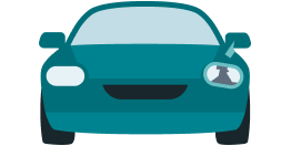 Carro com farol quebrado representando serviços de faróis, lanternas e retrovisores da Allianz