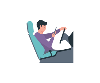 Ilustração de um homem dirigindo enquanto olha o celular