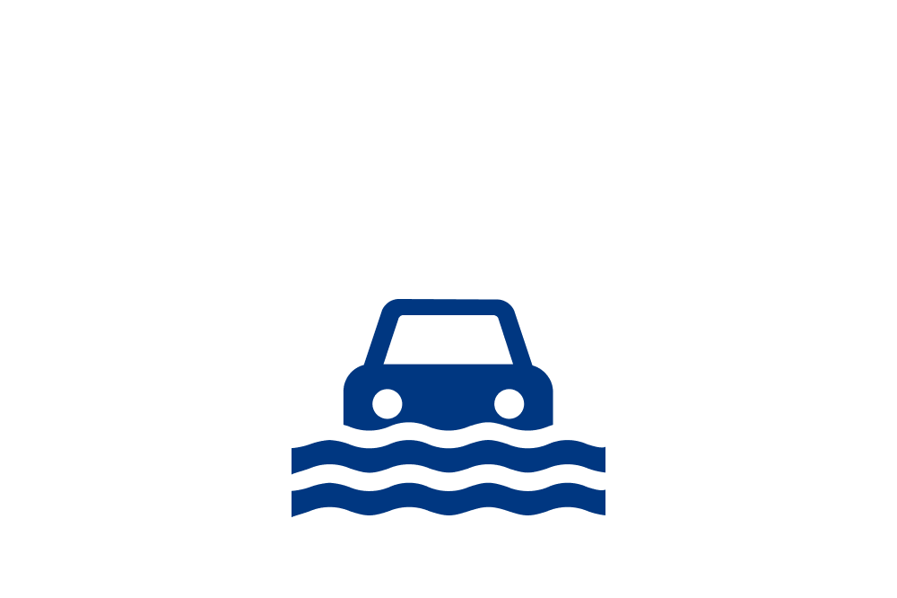 Carro em um alagamento, representando a cobertura para alagamentos e eventos da natureza do seguro Auto Allianz