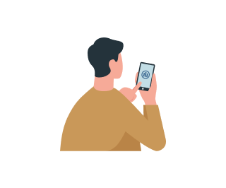 Ilustração de homem acessando app da Allianz pelo celular