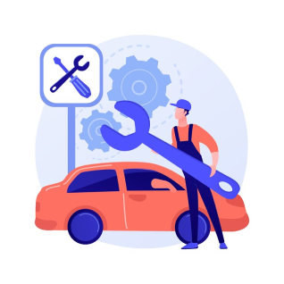 Imagem de um mecânico com uma ferramenta e um carro ao lado do texto introdutório sobre alinhamento e balanceamento