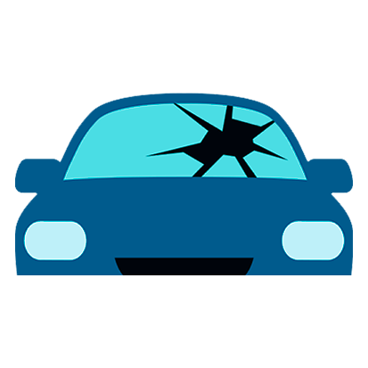 Ícone de um carro com vidro quebrado, representando a cobertura para vidros