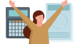 Uma mulher com a imagem de uma calculadora para mostrar quais os critérios para o cálculo do seguro do "Allianz Riscos Diversos Equipamentos"