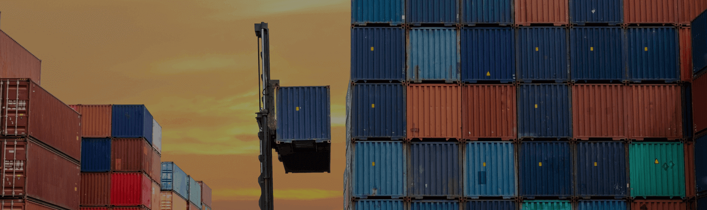 Imagem de um banner com vários conteiners dentro da seção "Allianz Cargo Import"