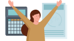 Imagem de uma mulher e uma calculadora para falar da cobertura adicional com taxa única da "Allianz Cargo Import"
