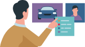 ícone homem apontando para um carro representando o portal Allianz Transportes