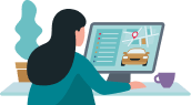 ícone mulher ao computador representando o Allianz Sinistro
