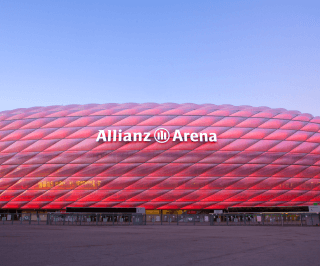 Foto da fachada da Allianz Arena na Alemanha