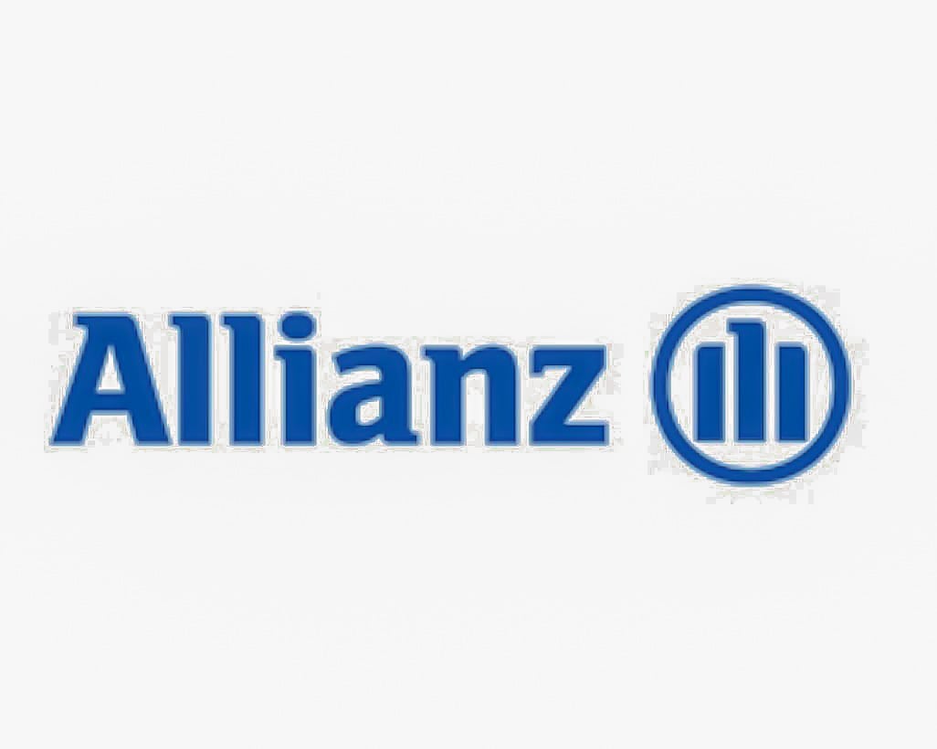 Imagem do logo da Allianz em fundo branco e escrita em azul
