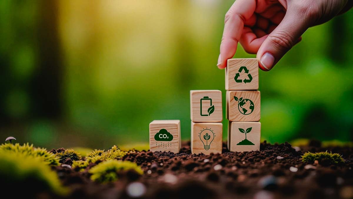 Imagem de uma pessoa empilhando dados representando sustentabilidade