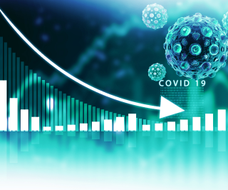 Imagem de um gráfico em queda devido ao corona vírus