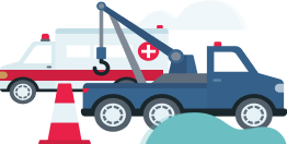 Ilustração de uma ambulância e um carro guincho