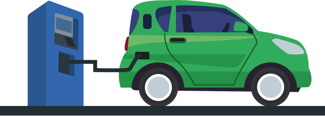 Ilustração de carro elétrico recarregando bateria