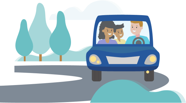 Ilustração de família viajando dentro de veículo