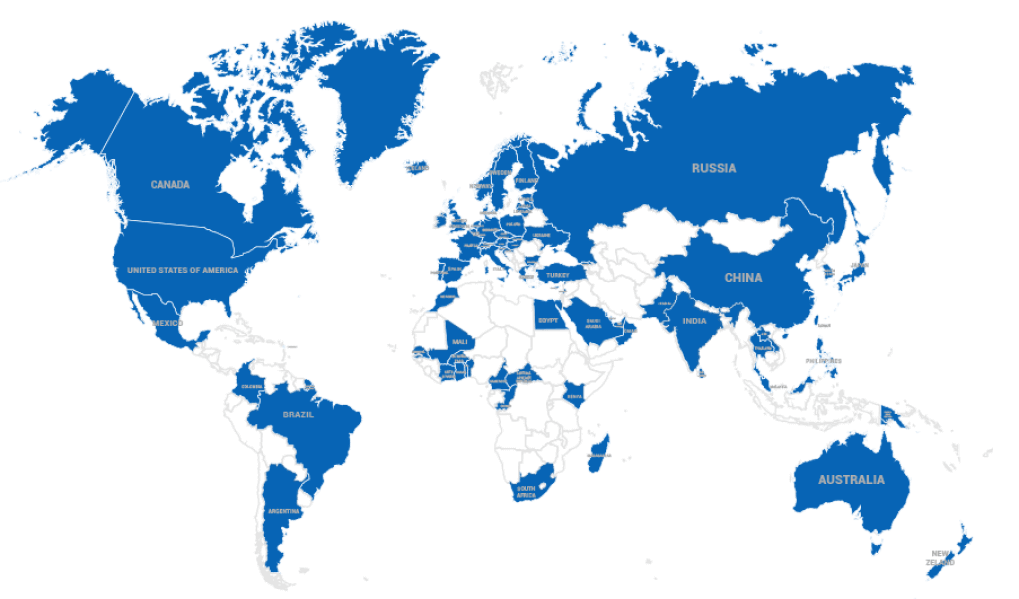 Imagem do mapa com todos os continentes mostrando a atuação da Allianz em nível mundial