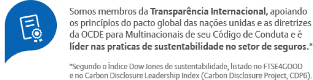 Imagem de um texto que informa que a Allianz é membro da Transparência Internacional, que apoia as diretrizes da OCDE e que é lider nas práticas de sustentabilidade no setor de seguros