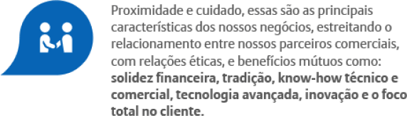 Imagem de um texto que reforça que a proximidade e o cuidado são características da maneira de fazer negócios da Allianz